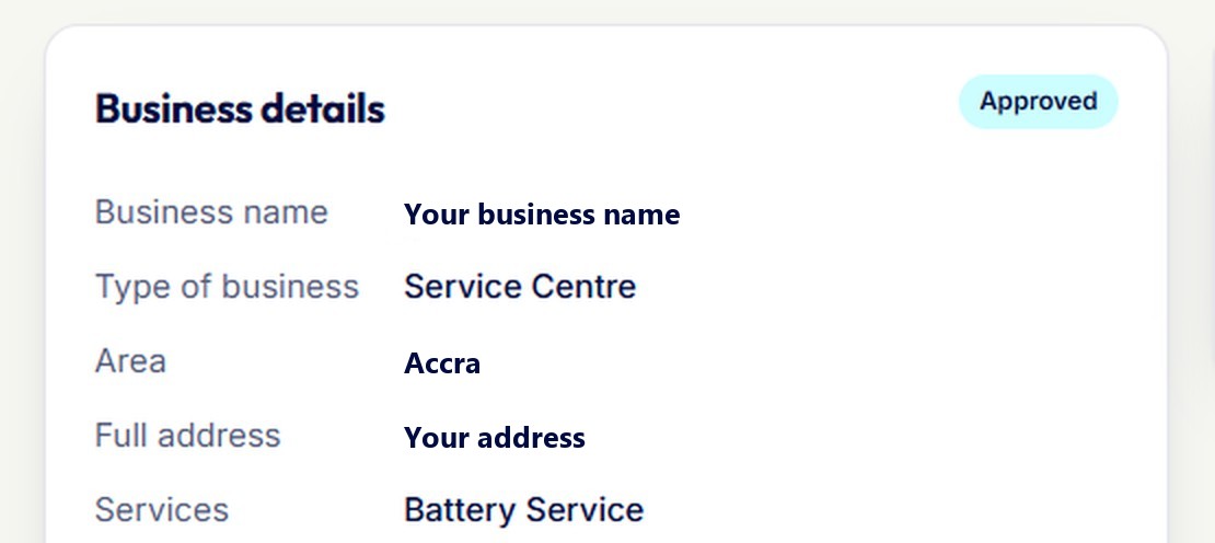 The Approved badge on a partner's business details in the partner portal