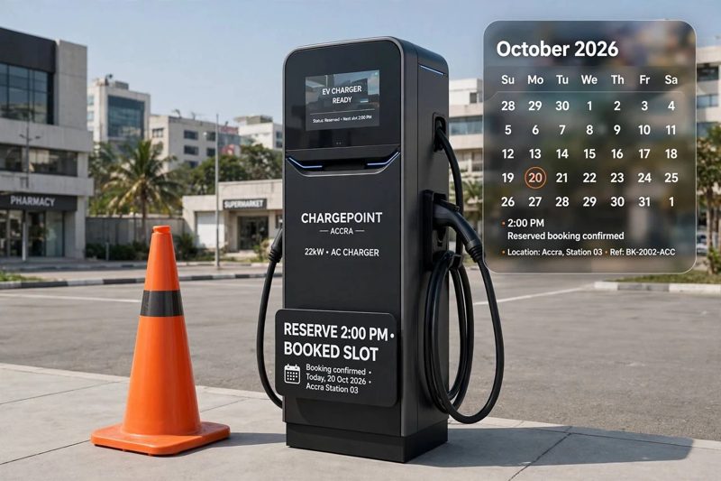 A charger with a reserved slot sign and a booking calendar